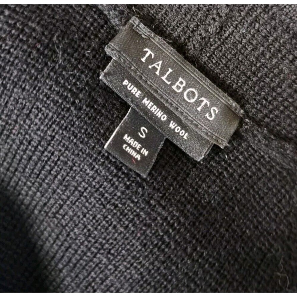 Talbots Merino Wool Black Open Front Jacket Sweater Small Office Career Travel - Picture 4 of 5